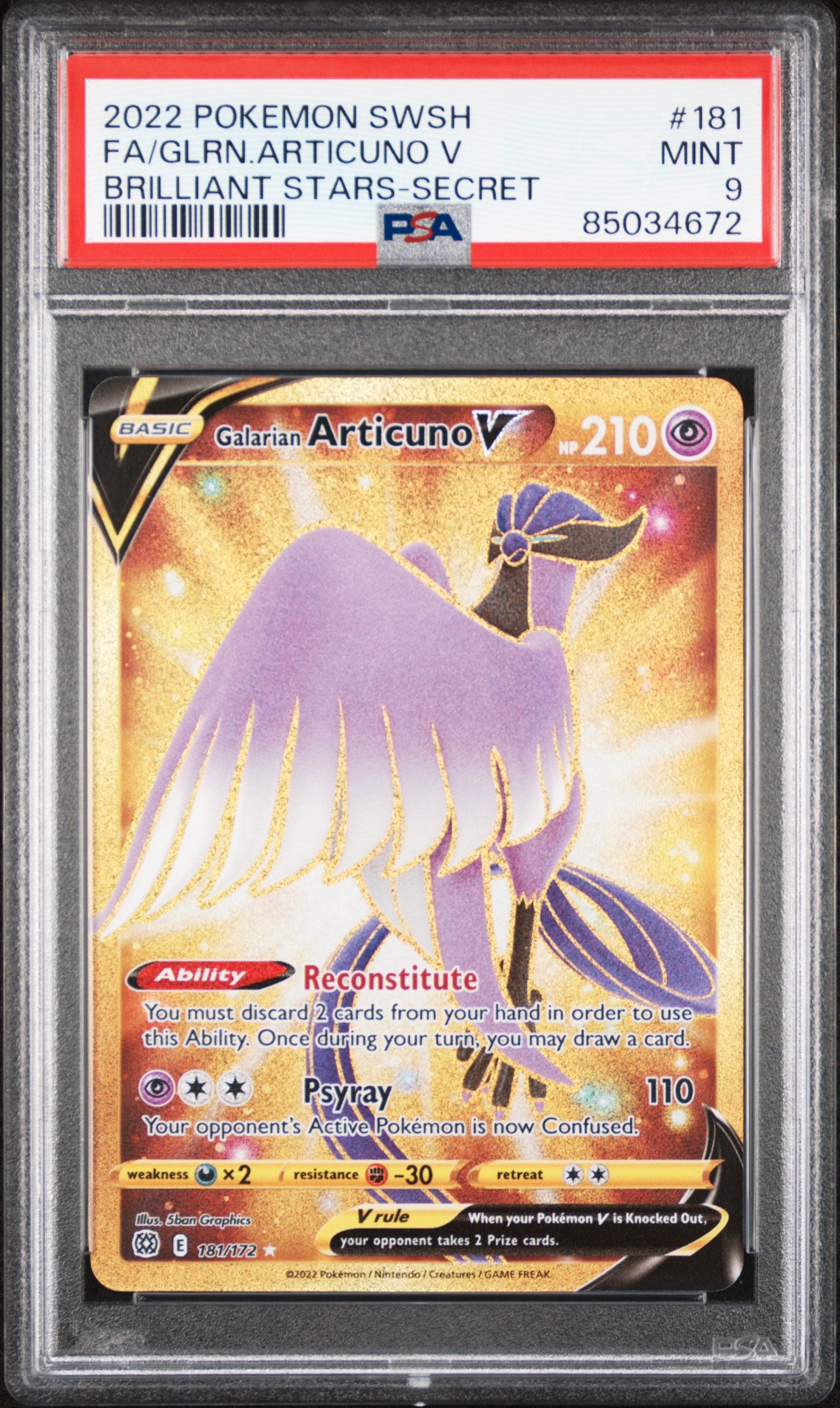 Articuno V 181/172 PSA 9 - Pokemon TCG 85034672