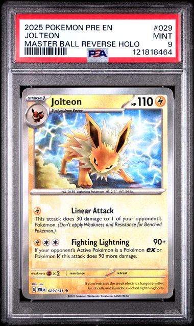 Jolteon 029/131 "Master Ball Reverse Holo" PSA 9 - Pokemon TCG 121818464